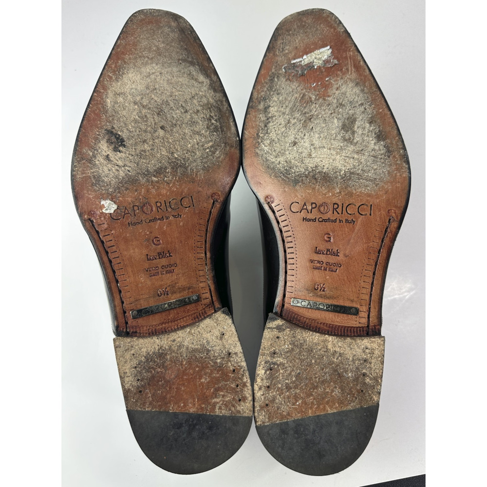 Caporicci Made in Italy Black Leather Cap-Toe Slip-On Dress Shoes Men’s 8.5 G - Picture 15 of 16